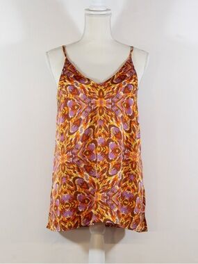 Joie Woman's Caroline Purple & Yellow Spaghetti Strap Printed Silk Camisole Tank